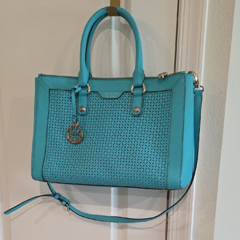 henri bendel Turquoise Perforated Satchel